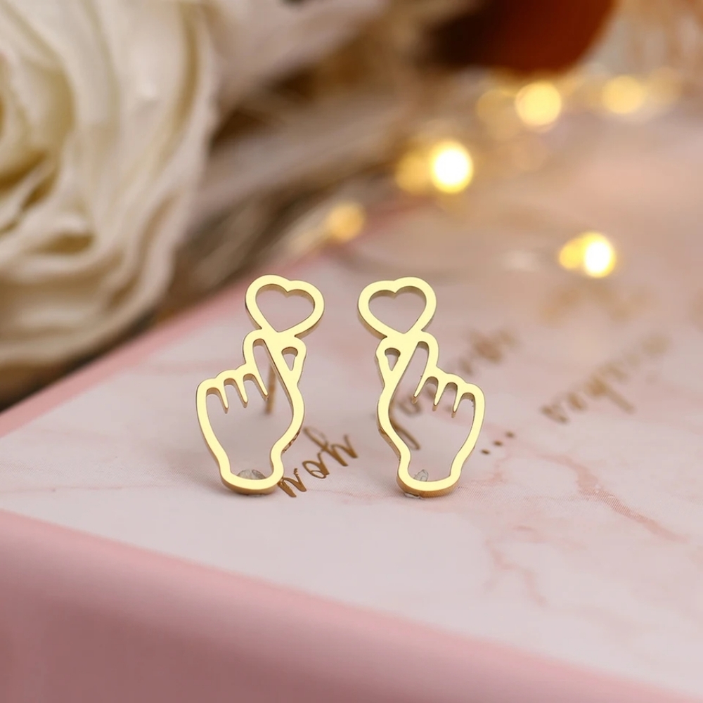 Pretty Hand Heart Stud Earrings - Picture 5 of 5